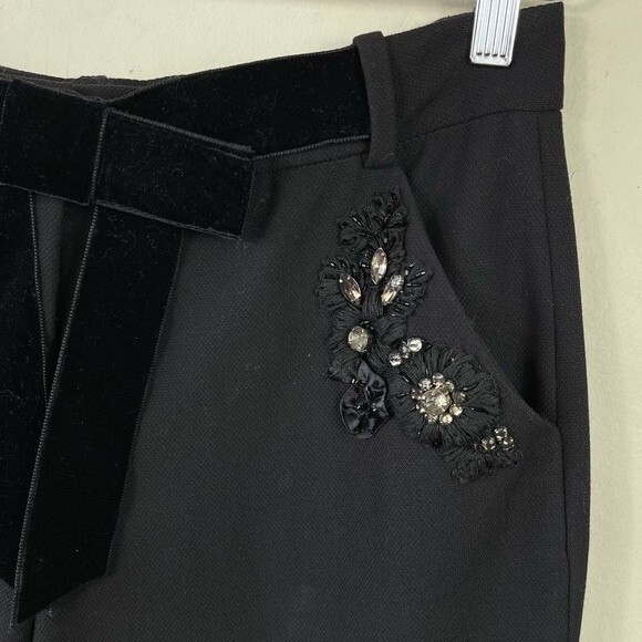 Robert Rodriguez Black Crop Ankle Dress Pants Embellished Embroidered Velvet 6 - Picture 9 of 14